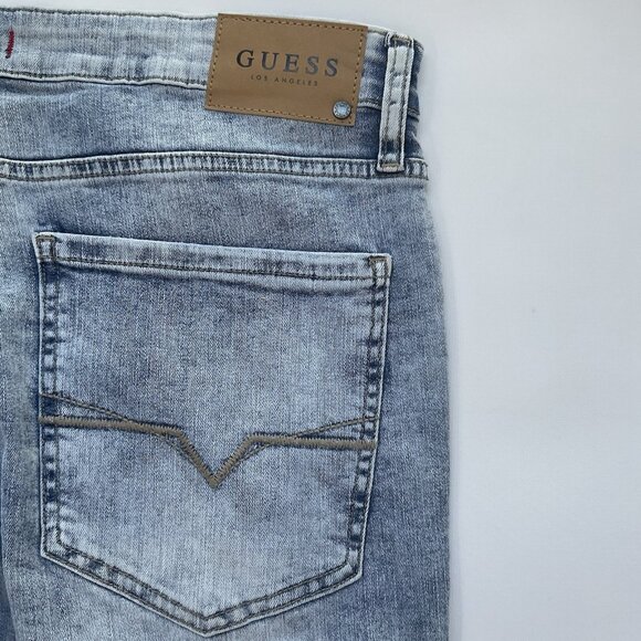 Guess Men’s Modern Skinny Jeans Destroy Stretch Denim Light Blue Size 36X32 - Picture 7 of 11